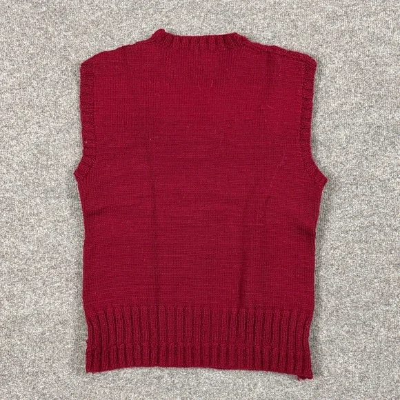 Vintage Hand Knit Maroon Cable-knit V-Neck Sweater Vest Women’s S/M Preppy Retro - Picture 2 of 6